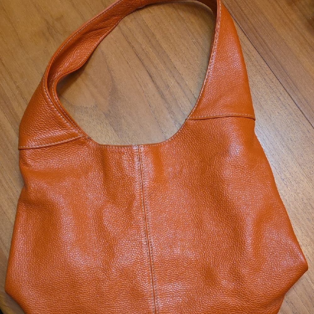 Vera Pelle Orange Leather Hobo Bag